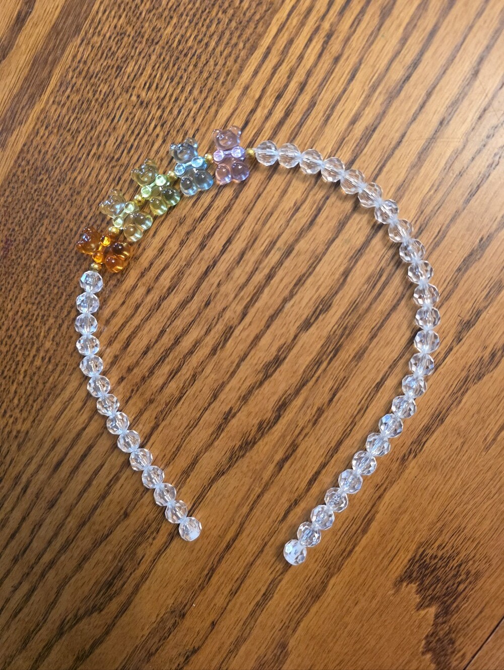 Lola + The Boys Clear Beaded Kids Headband with Rainbow Bear Accents